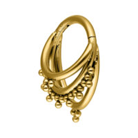 Anello piercing Triplo Clicker Orientale dorato su sfondo bianco