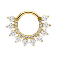 Clicker Septum dorato con scintillanti zirconi su sfondo bianco