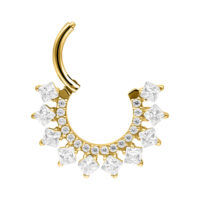 Goldener Septum Clicker mit funkelnden Kristallen auf weißem Hintergrund