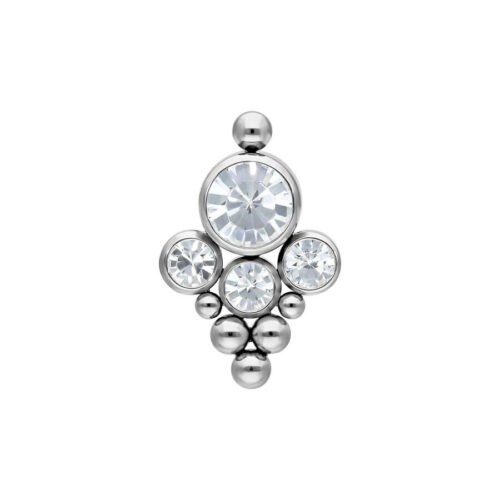 Brillante attacco Bindi in titanio argento con pietre cristalline su sfondo bianco