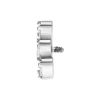 Accessorio piercing in argento con tre cristalli chiari, di lato