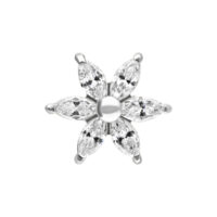 Accessorio Hibiscus argento con cristalli chiari su sfondo bianco