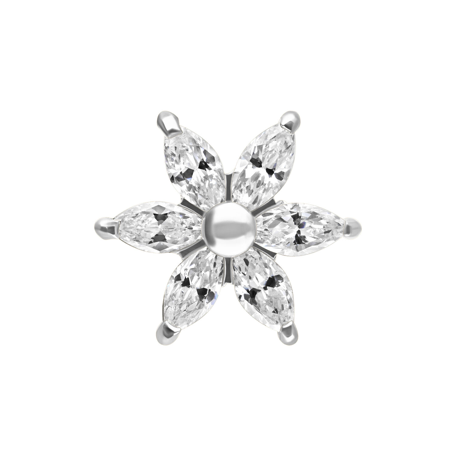 Accessorio Hibiscus argento con cristalli chiari su sfondo bianco