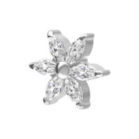 Attacco hibiscus in argento con pietre cristalline su sfondo bianco