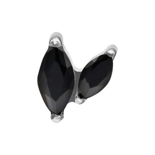 Doppio attacco Marquise con cristalli neri su metallo argentato