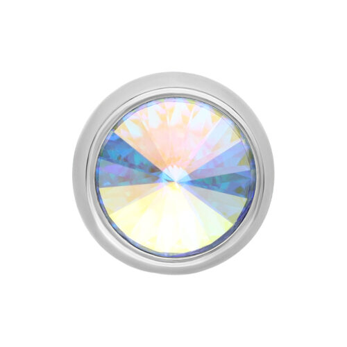 Attacco piercing in titanio argento con grande cristallo Aurora Boreale