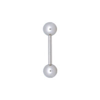 Piercing a bilanciere in titanio argentato con due sfere su sfondo bianco