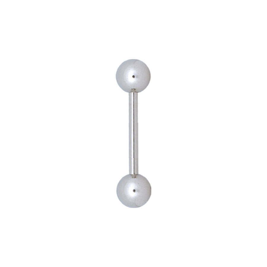 Barbell in titanio argento con due sfere su sfondo bianco