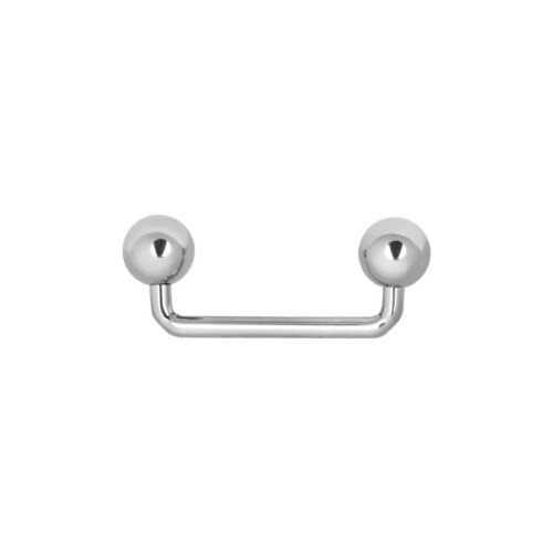 Piercing Surface in titanio argento con due sfere su sfondo bianco