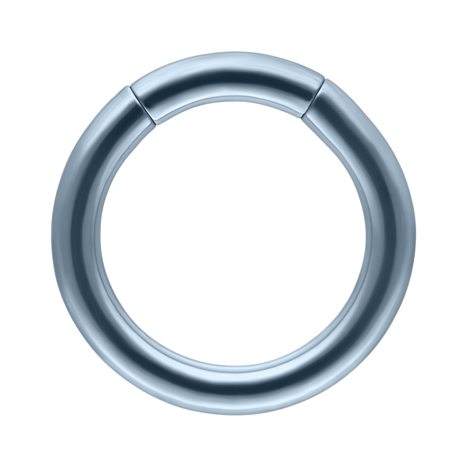 Anello segmentato in titanio azzurro chiaro con spessore di 1,2 mm su sfondo bianco