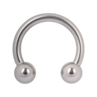 Barbell circolare in titanio argento con due sfere su sfondo bianco