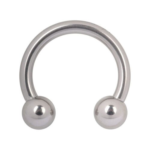 Barbell circolare in titanio argento con due sfere su sfondo bianco