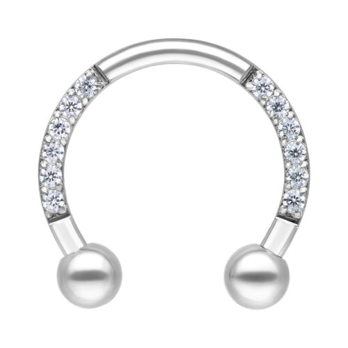 Barbell Circolare Argento con Cristalli, 8mm di diametro interno, su sfondo bianco