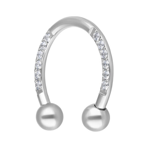 Barbell circolare color argento con cristalli su sfondo bianco