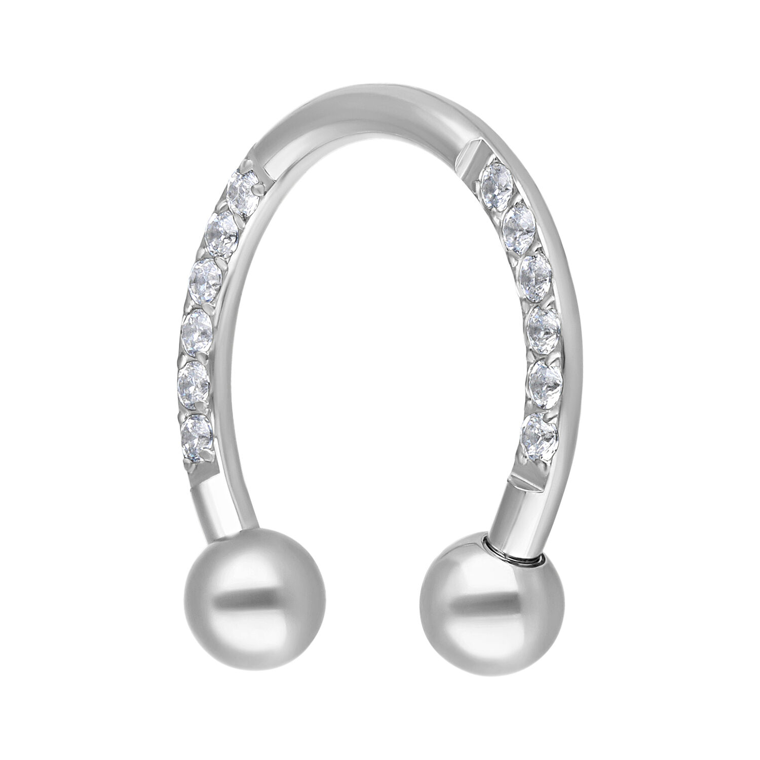 Barbell circolare color argento con cristalli su sfondo bianco