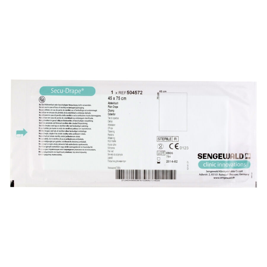 Telo sterile confezionato 45x75 cm di Sengewald su sfondo bianco