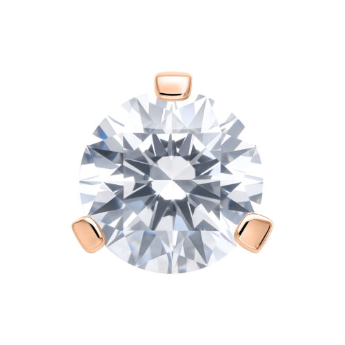 Pietra rotonda cristallina con griffe in oro rosa su sfondo bianco