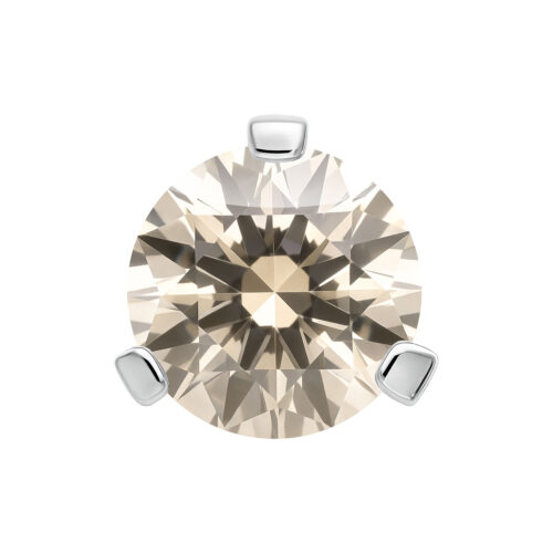Attacco argento con cristallo champagne fancy, rotondo, con montatura a tre griffe