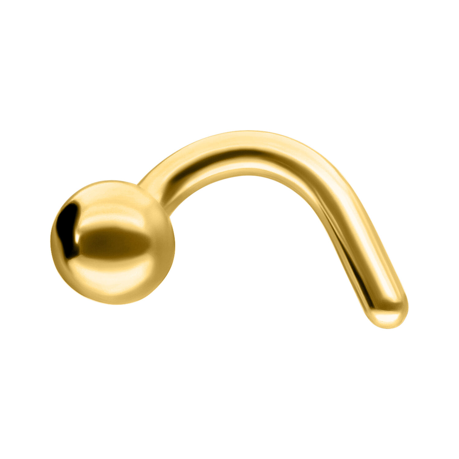 Piercing nasale dorato con forma curva su sfondo bianco