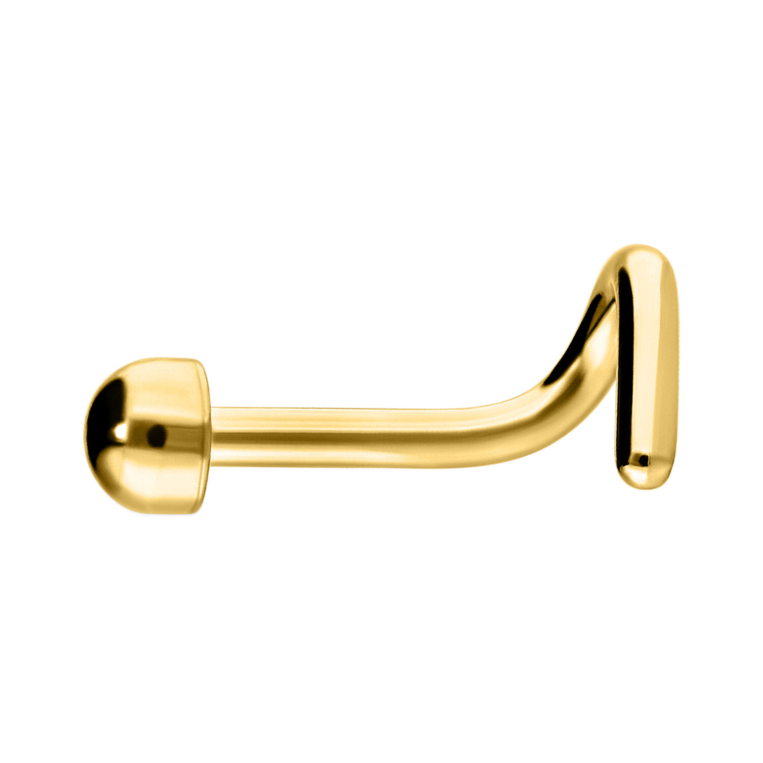 Piercing al naso dorato con forma curva su sfondo bianco