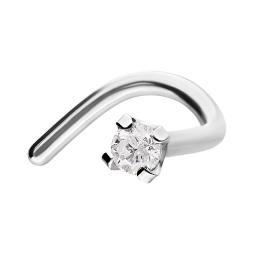 Piercing al naso in argento con cristallo trasparente su sfondo bianco