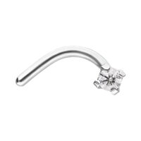 Piercing al naso in argento in acciaio chirurgico con cristallo chiaro su sfondo bianco