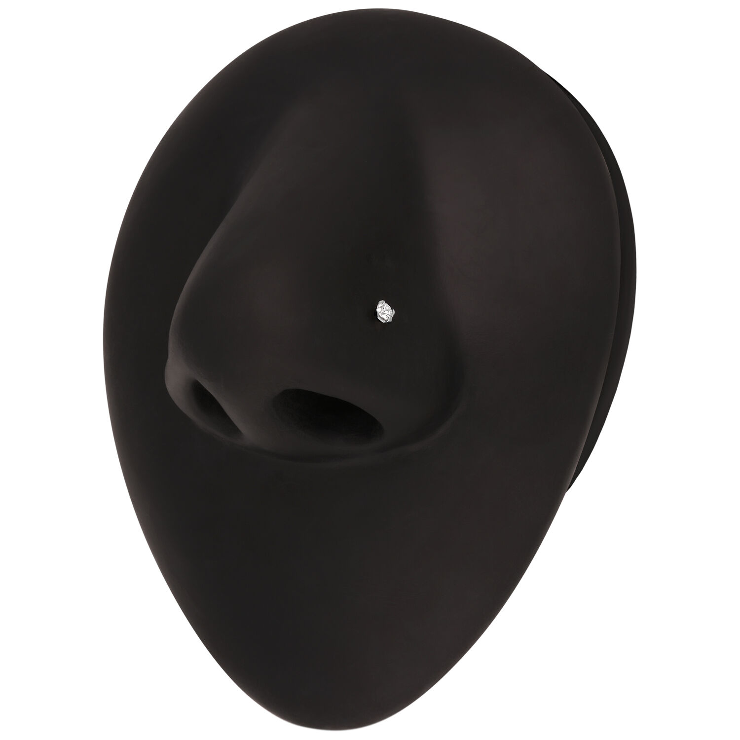 Piercing naso con cristallo chiaro in forma nera su sfondo bianco