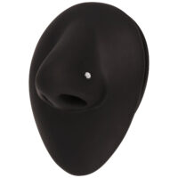 Espositore nasale nero con piercing al naso in cristallo argentato su sfondo bianco