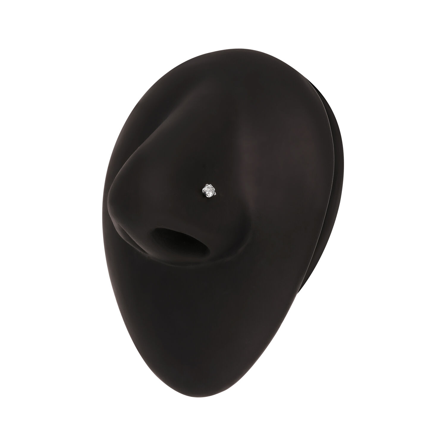 Espositore per naso nero con piercing al naso in argento e cristallo chiaro