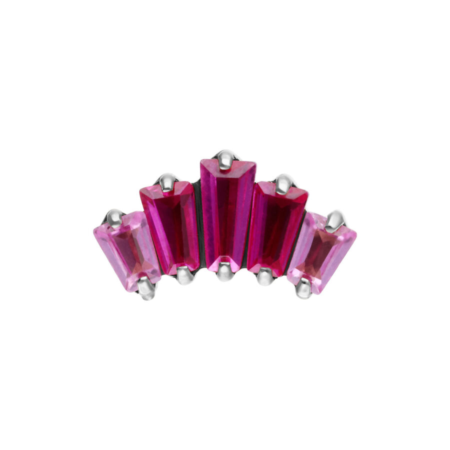 Inserto argento con cinque cristalli baguette rosso rubino affiancati