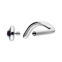 Piercing nasale in argento in titanio con cristallo Aurora Boreale, mostra filettatura e forma curva.