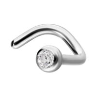 Piercing nasale in argento in titanio con cristallo chiaro, forma curva