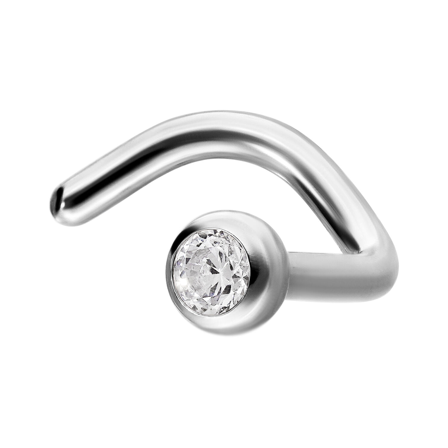 Piercing nasale in argento in titanio con cristallo chiaro, forma curva