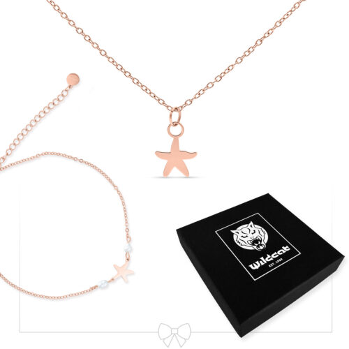 Set di gioielli a stella marina in oro rosa con collana e bracciale, confezione nera Wildcat