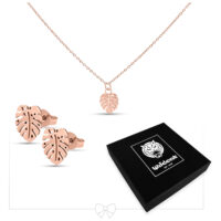 Set Monstera in oro rosa con collana e orecchini, scatola nera