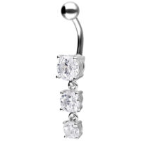 Bananabell d'argento con tre cristalli chiari su sfondo bianco