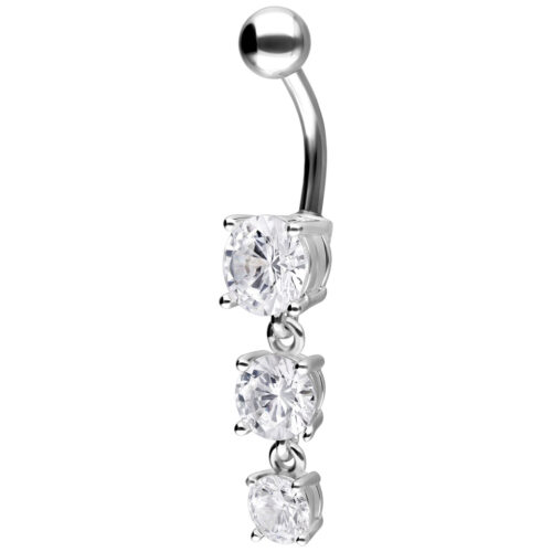 Bananabell d'argento con tre cristalli chiari su sfondo bianco