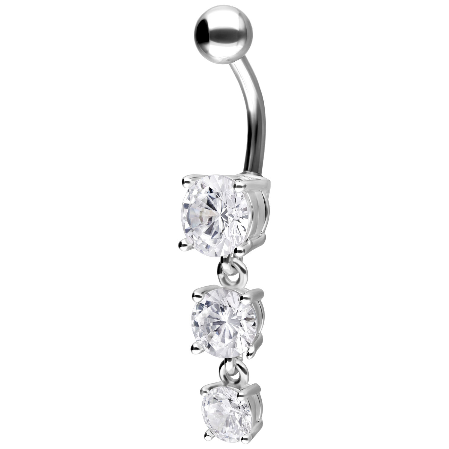 Bananabell d'argento con tre cristalli chiari su sfondo bianco