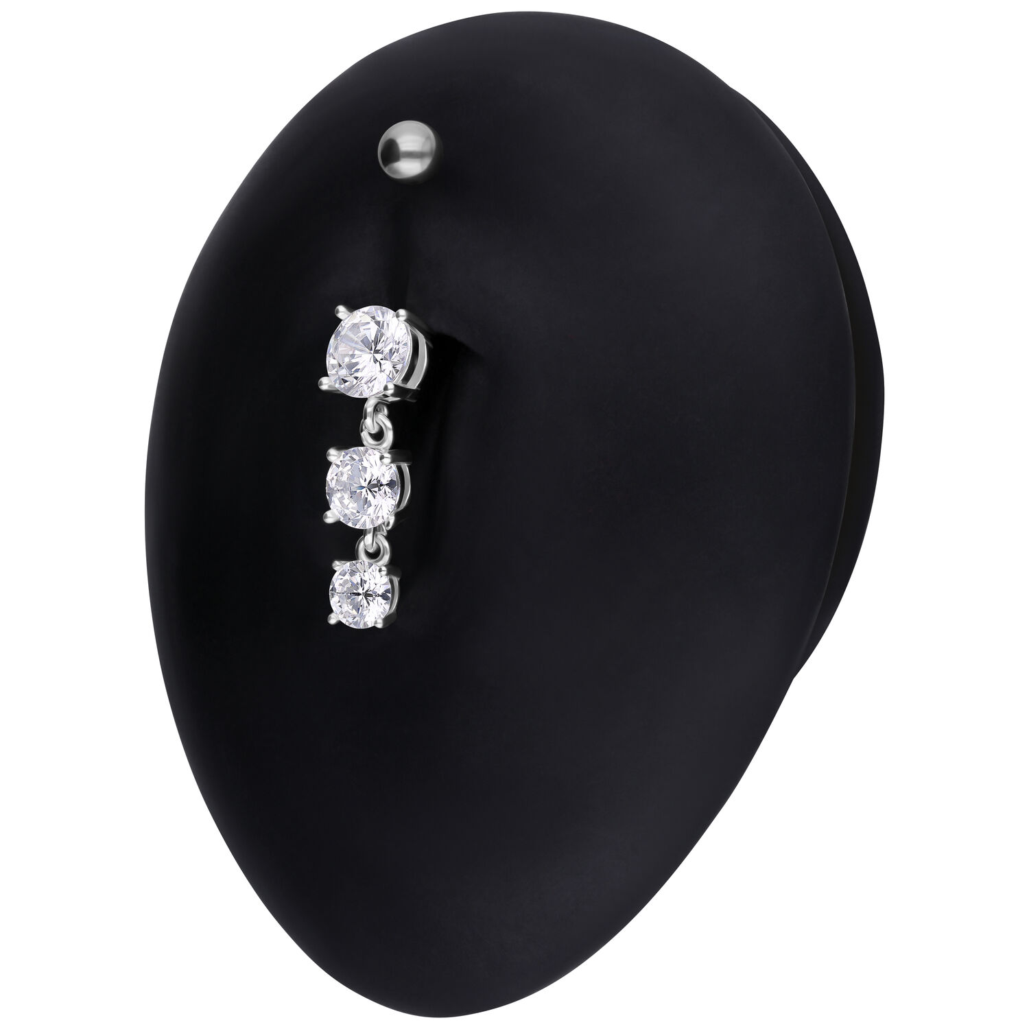 Banana bell in argento con tre cristalli chiari su display nero