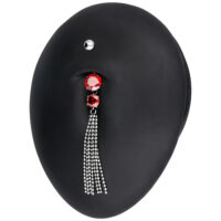 Banana Bell in argento con cristalli rossi e catene su supporto nero