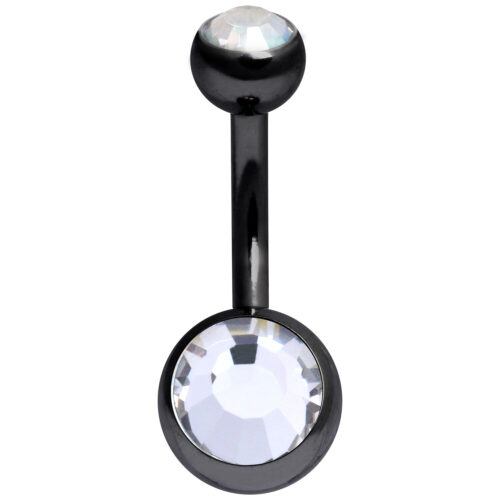 Banana Bell nero con due cristalli chiari su sfondo bianco