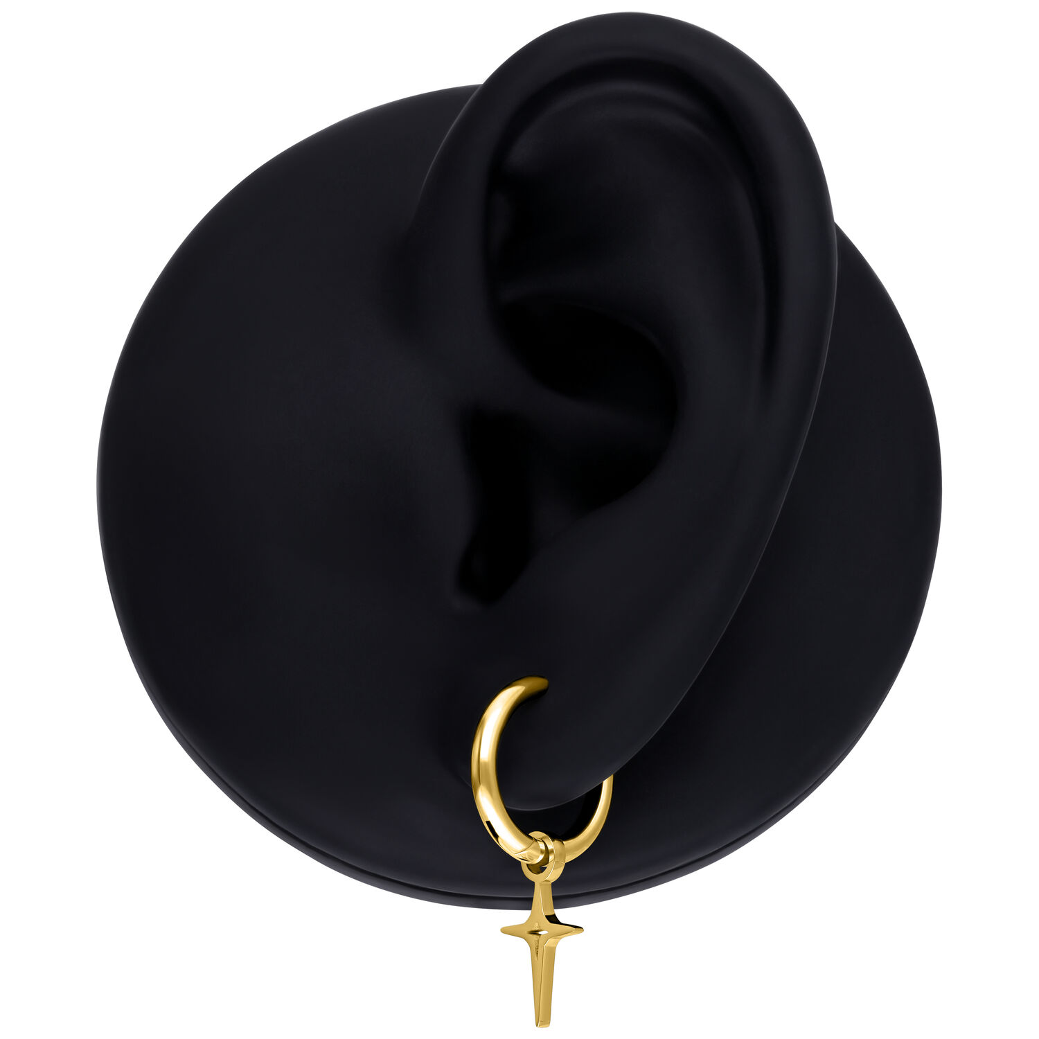Orecchini Mini Polar Star dorati Modello di orecchio nero con orecchino a cerchio dorato a forma di stella