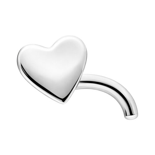 Piercing al naso a forma di cuore in acciaio chirurgico con asta leggermente curva