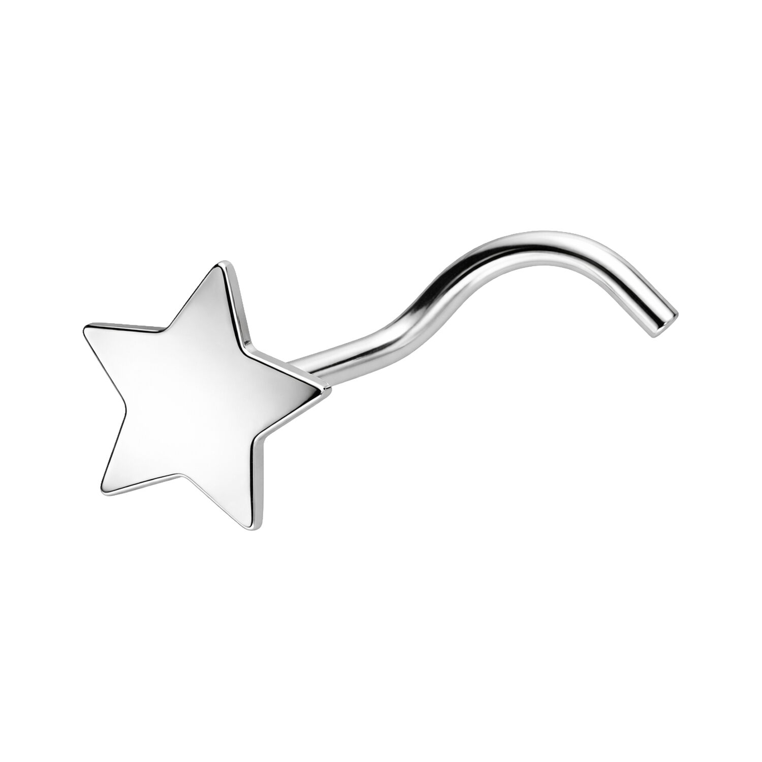 Piercing al naso in argento a forma di stella su sfondo bianco