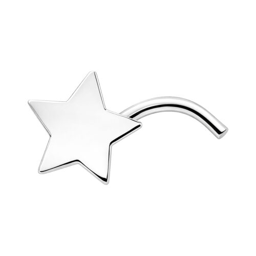 Piercing nasale a stella d'argento con asta curva su sfondo bianco