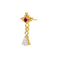 Accessorio auricolare dorato con cristallo rosso e chiaro, pendente