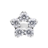 Punta Piercing Stella di Cristallo Argento Punta a stella argento con cinque cristalli chiari su sfondo bianco