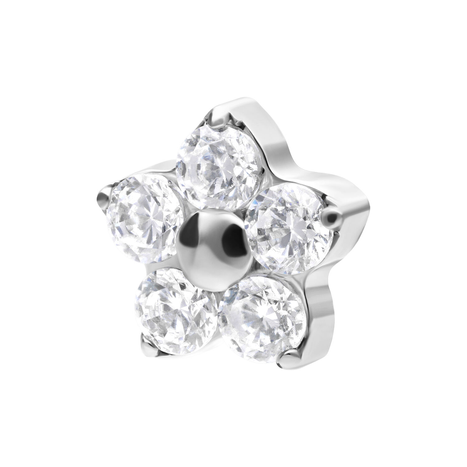 Punta per piercing a stella di cristallo argento Punta per piercing a forma di stella d'argento con cinque cristalli chiari
