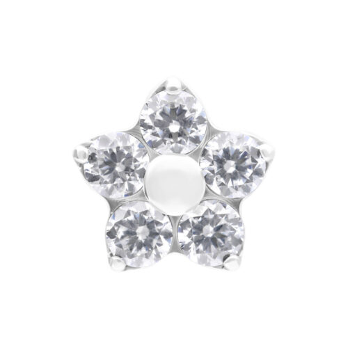 Punta a forma di stella in oro bianco con cinque cristalli chiari