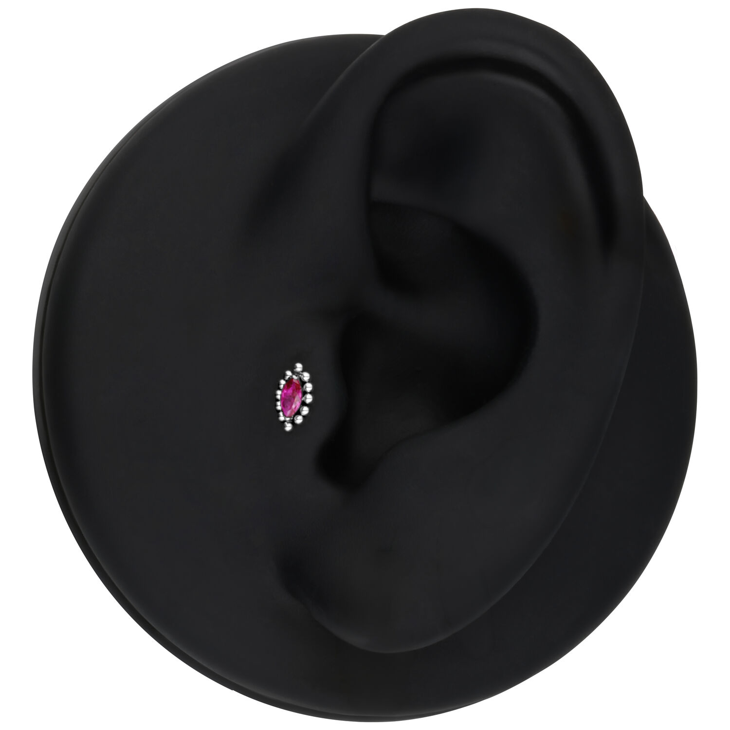 Modello di orecchio nero con inserto Push Fit argento e cristallo rosso